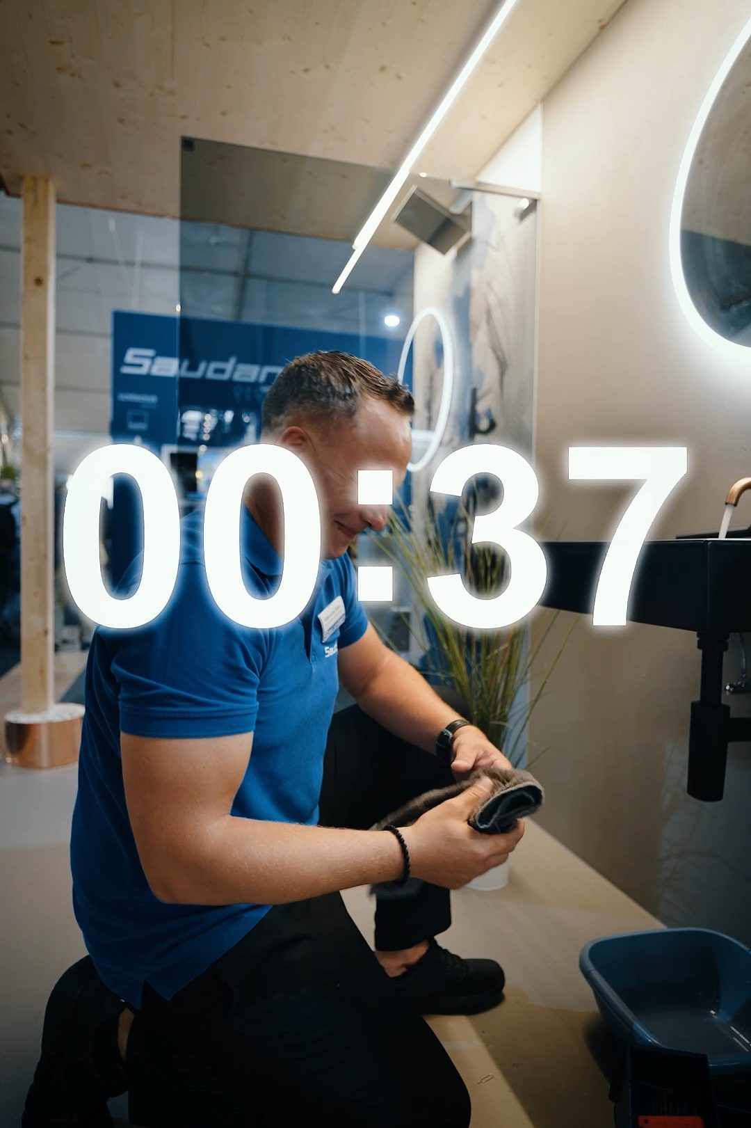 Saudan AG: Siphon-Challenge am Messestand mit laufendem Timer